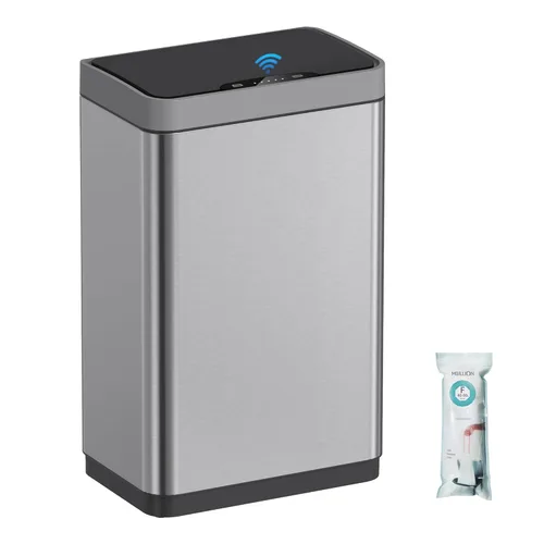 Mbillion - Cubo de basura automático sin contacto de 15 galones con sensor de movimiento, cubos de basura inteligentes de acero inoxidable con tapa,
