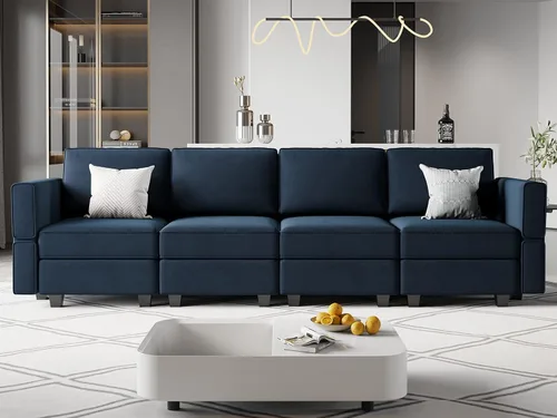 Miniatura 26 de Belffin Módulo de Almacenamiento con Otomana para Sofá Seccional Modular Asiento Cuadrado Cubo de Terciopelo Azul