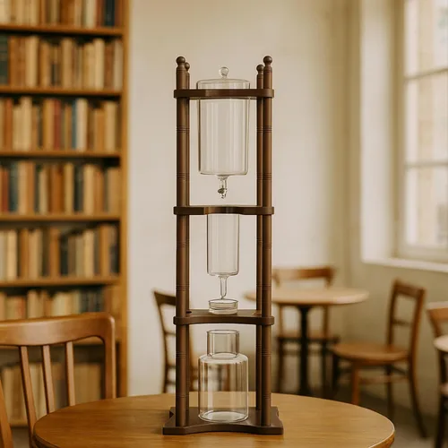 Miniatura 8 de Nispira - Cafetera de goteo de café frío con torre, para café helado, con soporte de vidrio y madera, 25 tazas Marrón oscuro