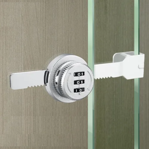 ETEKJOY Cerradura de trinquete de combinación sin llave para puerta corredera de vidrio vitrina vitrina vitrina gabinete 3-contraseña digital (plata)
