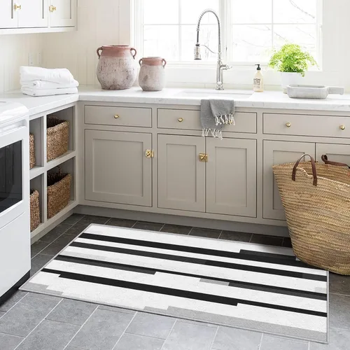 Miniatura 3 de Black and White Striped Runner Rug 2x4 Small - Hallway Runner Rug Stripe Pattern, Non Slip, Washable, Black and White Striped Home Decor Carpet for