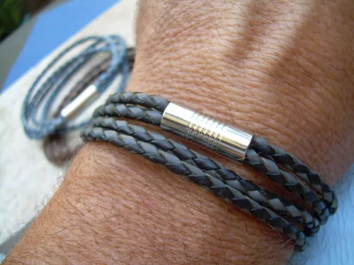 Miniatura 5 de Pulsera de cuero con cierre magnético, acero inoxidable, joyería para hombre, pulsera para hombre, pulsera envolvente, regalo para hombre, para él