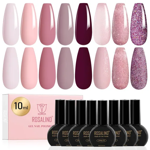 Miniatura 19 de ROSALIND Esmalte de uñas de gel azul, 8 colores azul marino claro azul oscuro con purpurina, juego de esmalte de uñas UV MINI Aquarius para manicura