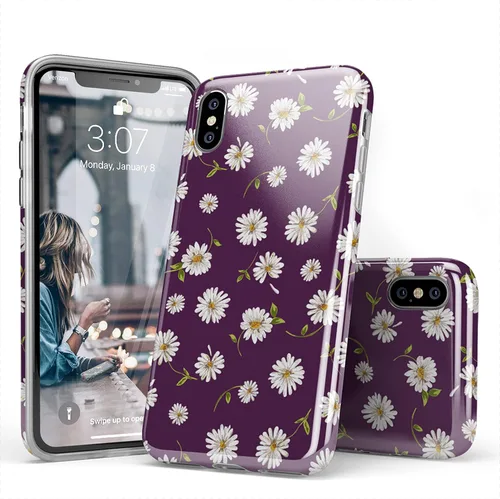 Miniatura 2 de Casely Funda para iPhone X/XS Daisy Daydream - Funda floral morado ciruela