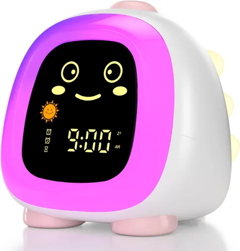 Miniatura 10 de Reloj despertador para niños, luz nocturna infantil con 3 niveles de brillo, 10 modos de color, luz nocturna, modo de repetición de alarma dual