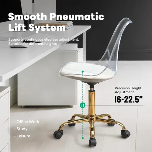 Miniatura 7 de Lessmore Silla de escritorio transparente, silla ajustable de acrílico para oficina en casa con ruedas, silla giratoria giratoria para oficina