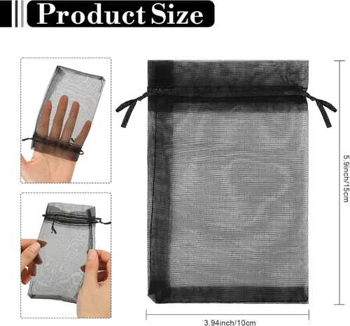 Miniatura 2 de Bolsas de organza, 50 bolsas de organza de 4 x 6 pulgadas, bolsas negras para recuerdos de boda, bolsas de malla, bolsas de regalo de joyería