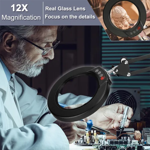 Miniatura 2 de Lupa 12X con luz, botón de actualización Krstlv 5 modos de color, regulable 2 en 1, lámpara de escritorio con luz LED 2 en 1, lupa manos libres