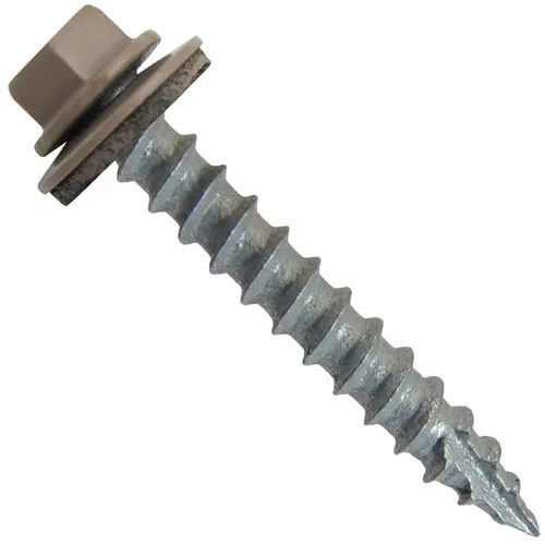 Tornillos de metal para techos n.º 14 x 1-1/2 pulgadas, cabeza hexagonal de arandela de piel de buque Tornillo de techo de chapa metálica. Buckskin