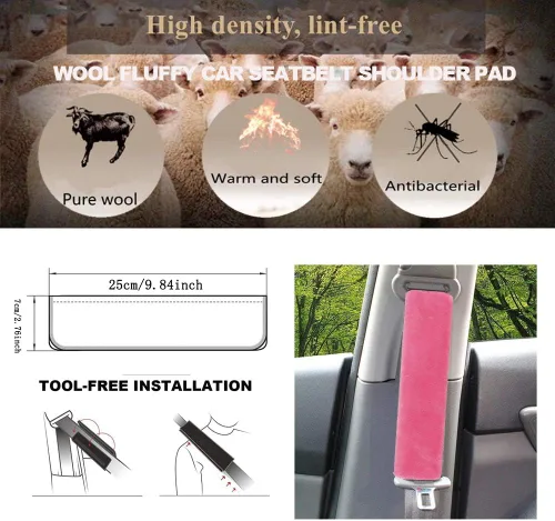 Miniatura 5 de 2 piezas de almohadillas de hombro para cinturón de seguridad de auto, de felpa suave, protectoras, para conducir cómodamente (Rosa)