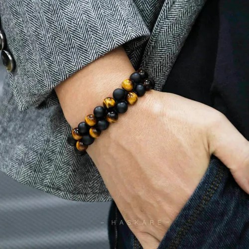 Miniatura 2 de Premium Tiger Eye Bracelet Gift for Men, HASKARE Energy Protection Crystal Real Tigers Eye Black Onyx Beads Bracelets, Handmade Crystal Bracelet Men