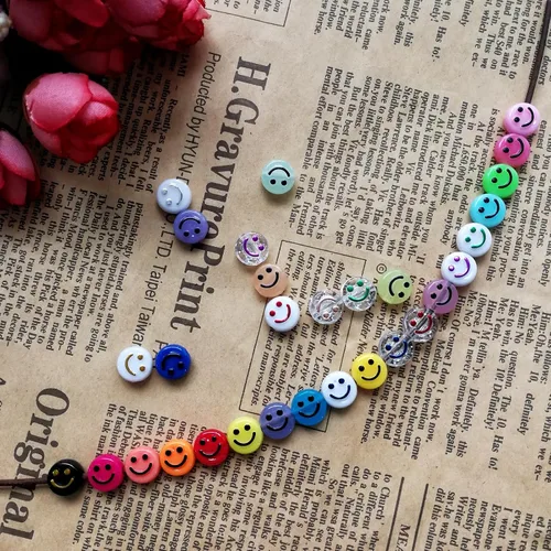 Miniatura 6 de Amaney - 480 cuentas de cara sonriente de 24 colores, 0.394 pulgadas, cuentas espaciadoras acrílicas grandes para joyas, pulseras, aretes, collares