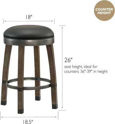 Miniatura 3 de Leick Home Calton Taburete de mostrador, con asiento giratorio, para cocina o comedor, piel sintética negra y piedra gris, paquete de 2, 10118GS/BL