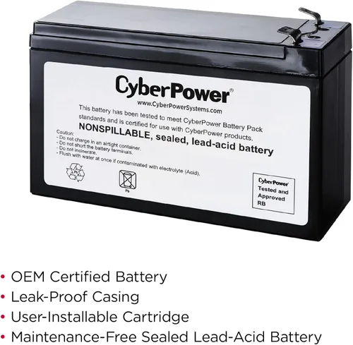 Miniatura 2 de CyberPower RB1280A - Cartucho de batería de repuesto para UPS, sin mantenimiento, instalable por el usuario, 12V/9Ah