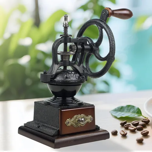 Miniatura 9 de Molinillo de café manual de rebabas, molinillo de café de manivela de madera estilo vintage para el hogar