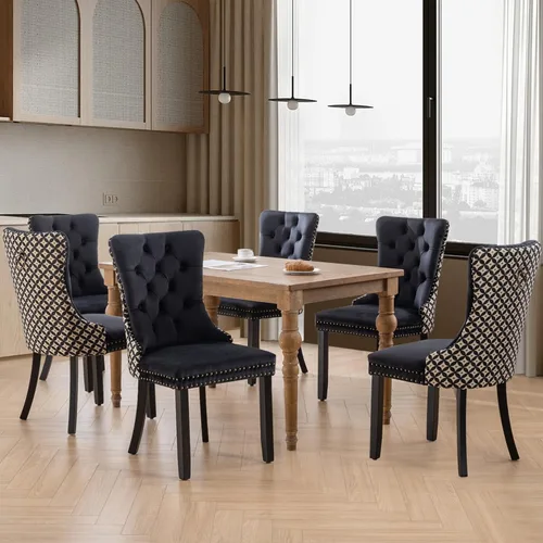 Miniatura 74 de SoarFlash Juego de 2 sillas de comedor de tela de lino, sillas de comedor tapizadas con ribete de cabeza de clavo y patas de madera de color claro
