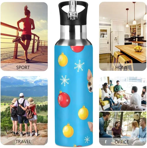 Miniatura 5 de Cute Dog Faces Stainless Steel Vacuum Insulated Water Bottle 20 Oz Leakproof Water Bottles, BPA-Free Sport Water Bottle