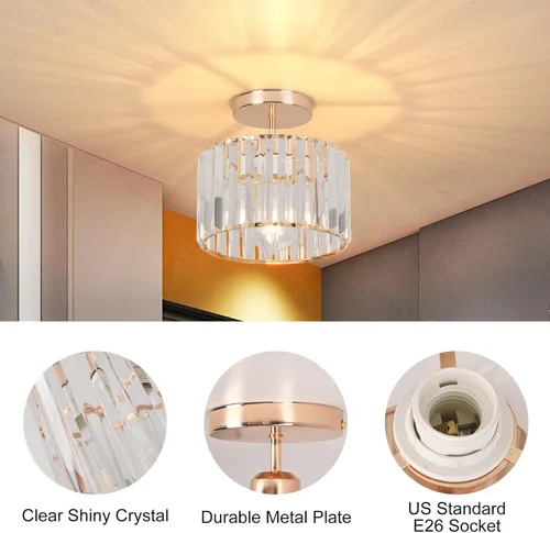 Miniatura 4 de Lámpara de techo de cristal semiempotrada, lámpara de techo de cristal para pasillo, lámpara dorada para entrada, dormitorio, baño, sala de estar