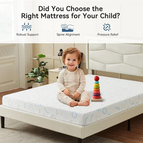 Miniatura 3 de Colchón individual de 5 pulgadas para niños, colchón de espuma viscoelástica de gel para un sueño fresco, firmeza media para aliviar la presión, sin