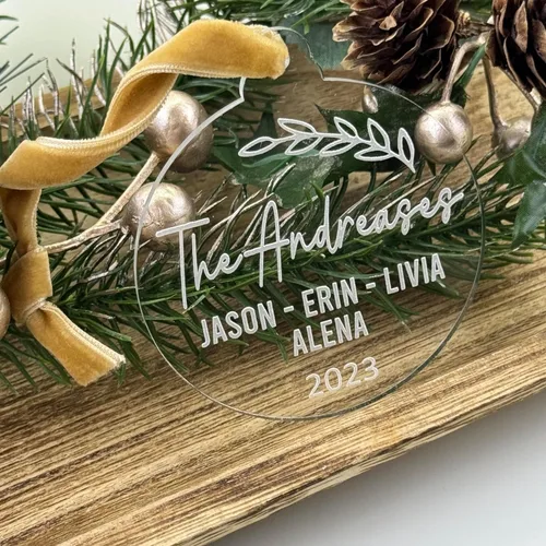 Miniatura 3 de Adorno de Navidad acrílico hecho a mano personalizado con cinta de terciopelo, 9 diseños personalizados disponibles, regalo único o recuerdo