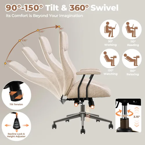 Miniatura 4 de ovios Silla de oficina ergonómica ejecutiva, respaldo alto, cómodas sillas de computadora de piel sintética de gamuza sintética, sillón giratorio