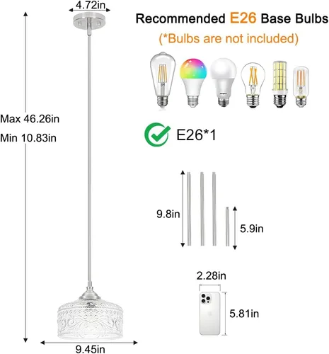 Miniatura 4 de Modernas luces colgantes de níquel cepillado para isla de cocina, lámpara colgante de baño con vidrio transparente, iluminación colgante sobre