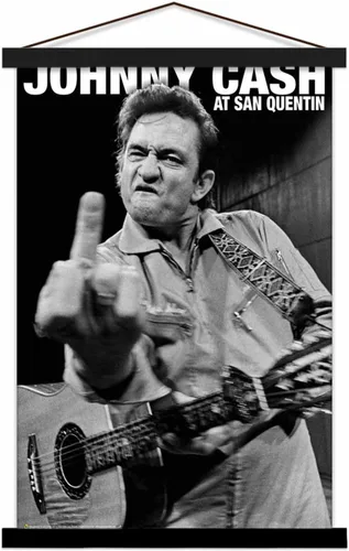 Scorpio Posters Johnny Cash - Mini póster de San Quentin, con licencia oficial, 11 x 17 pulgadas, con soporte para póster de madera negra