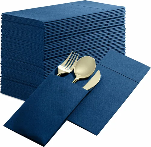 Miniatura 12 de Paquete de 50 servilletas desechables con sensación de lino para cena con bolsillo integrado para cubiertos, servilletas de papel tipo tela Menta