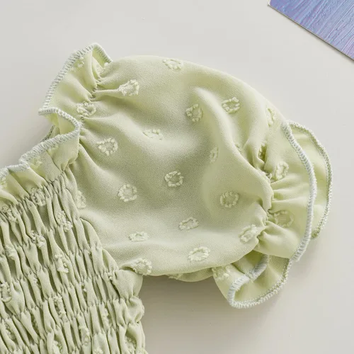 Miniatura 6 de Mameluco para bebés y niñas de 3, 6, 9, 12, 18 meses, enterizo de manga corta, fruncido, faldas y dobladillo, diadema