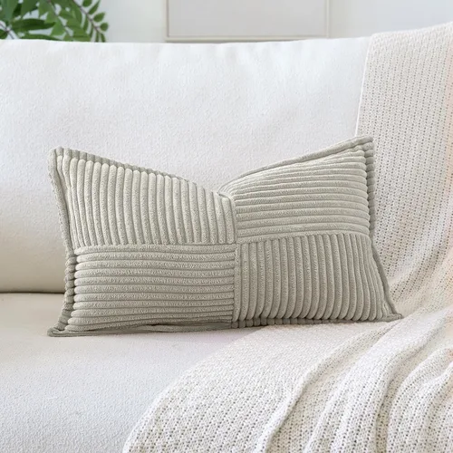 OTOSTAR Fundas de almohada a rayas de corduroy con empalme, fundas de almohada boho súper suaves, fundas de almohada decorativas de textura en Gris