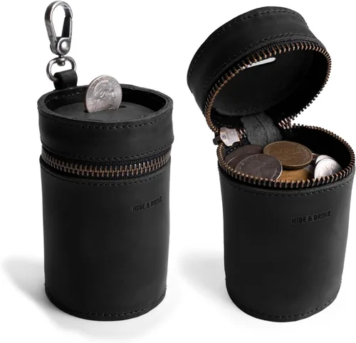 Miniatura 7 de Hide & Drink, Caja de dinero, cubo de alcancía, bolsa con cremallera, organizador de efectivo, funda para monedas, cuero de grano completo, hecho a