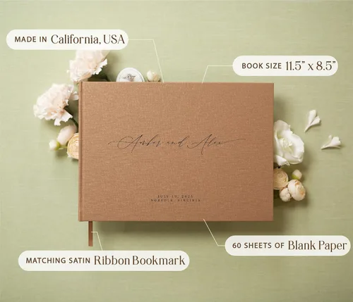 Miniatura 3 de MUUJEE Libro de visitas personalizado con brillo bronce - Libro de invitados moderno personalizado de alta calidad para recepción de boda, fiesta