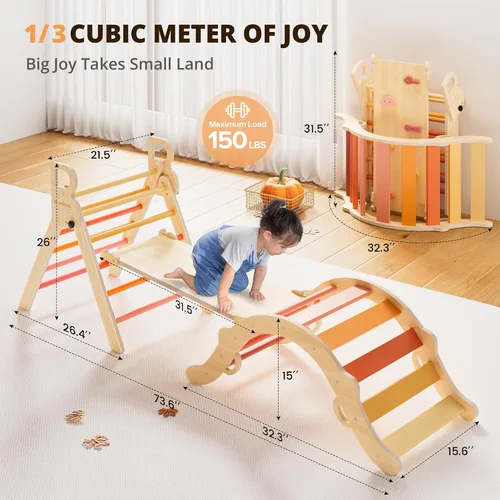 Miniatura 2 de Conjunto de triángulo Pikler BlueWood, juguetes de escalada de madera para niños pequeños, juguete de escalada plegable de 7 en 1 para niños