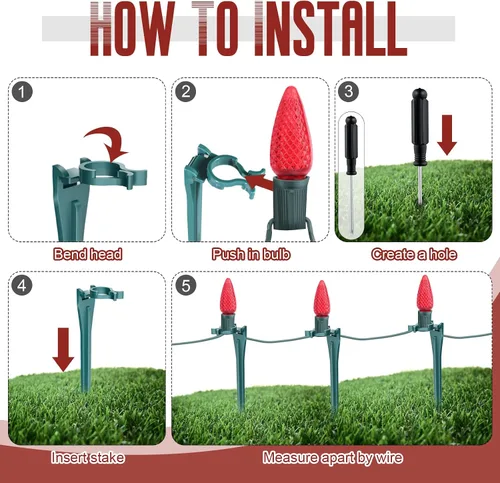 Miniatura 4 de Estacas de Luces Navideñas de 10 Pulgadas Universales para Patio y Césped, Estacas de Luces Navideñas C7 C9, Estacas de Tierra para Soportes de Negro
