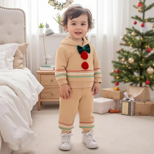 Miniatura 98 de Conjunto de ropa de otoño e invierno para bebé y niño, sudadera larga con capucha y pantalones para niños pequeños, 6, 12, 18, 24 meses, 2T