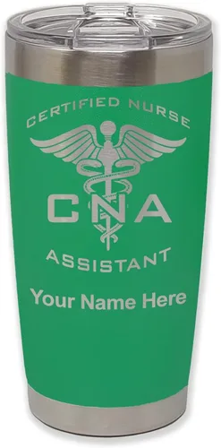 Miniatura 37 de LaserGram Vaso aislado al vacío de 20 onzas, asistente de enfermera certificada por CNA, grabado personalizado incluido (negro)