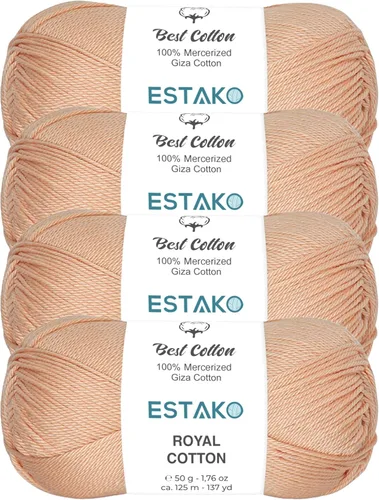Miniatura 20 de Estako Algodón Royal, 100% hilo de algodón giza mercerizado, suave, súper fino 1 para ganchillo y tejer, 1.76 onzas (50g) / 137 yardas (125m)