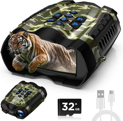Miniatura 9 de WARMTUYO Gafas de visión nocturna, prismáticos infrarrojos 4K con cámara, visión nocturna de 9 engranajes con batería de 5000 mAh