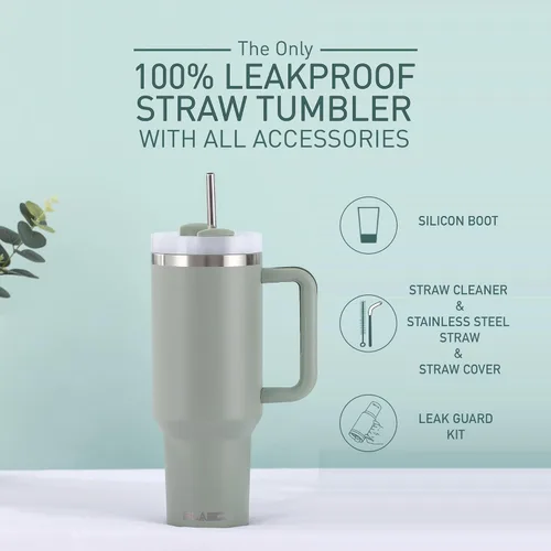 Miniatura 2 de FLASC Vaso de 40 onzas con asa y popote Vaso aislado 100% a prueba de fugas con tapa y pajilla, incluye todos los accesorios: popote de acero