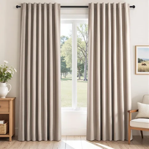 Miniatura 59 de Topfinel Cortinas opacas, blanco beige, 2 paneles, ventanas pequeñas, textura, mezcla de lino, bohemia, abedul, rural, gancho, bolsillo trasero