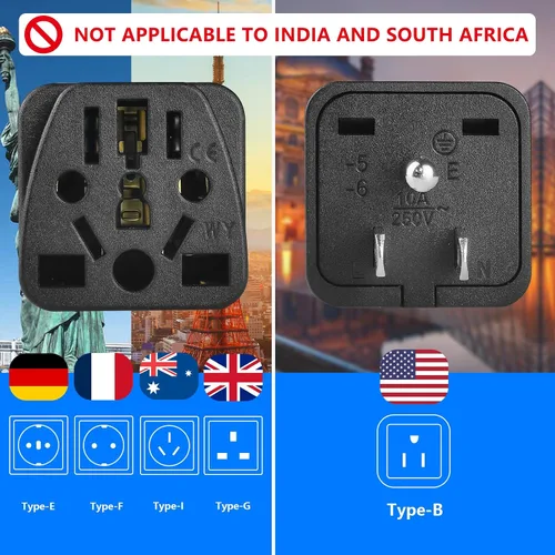 Miniatura 2 de Paquete de 2 adaptadores de enchufe de viaje de EE. UU., UE, Reino Unido, AU, CN, NZ, a Estados Unidos (tipo B), enchufe de pared de 3 clavijas