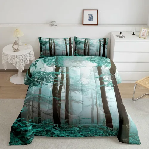 Miniatura 18 de Erosebridal Juego de ropa de cama con inserto de edredón de árbol brumoso para temporada de otoño, juego de edredón místico con niebla y naturaleza