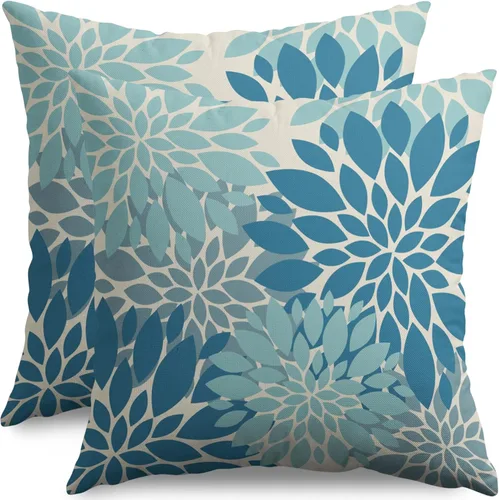 Miniatura 52 de Fundas de Almohada Azul Aguamarina 16X16 Pulgadas Juego de 2, Flores de Dalia Primavera Verano Floral Crema Fundas de Almohada Decorativas