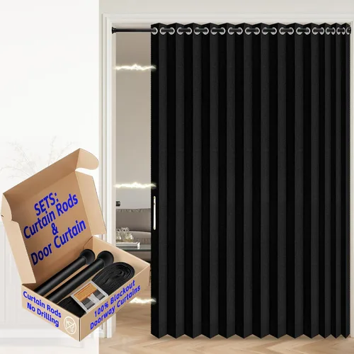 Miniatura 50 de AJAZZ Cortina de puerta magnética 100% opaca de acordeón para armario, cortina invisible para puerta interior de dormitorio, sala de estar, pasillo