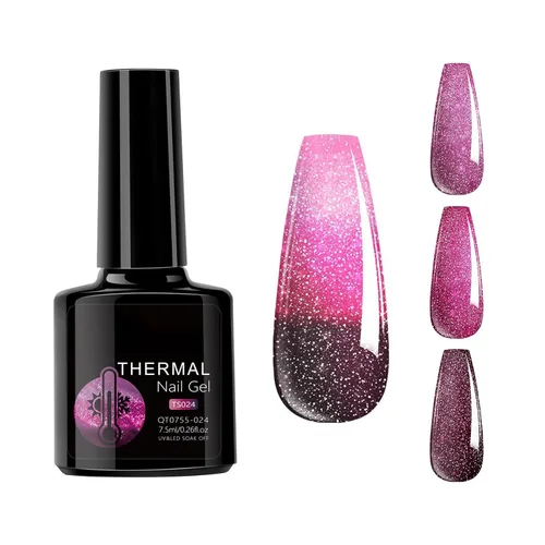 Miniatura 14 de Esmalte de uñas de gel que cambia de color de temperatura, esmalte de gel con purpurina, diseño holográfico de camaleón, diseño de arte de uñas
