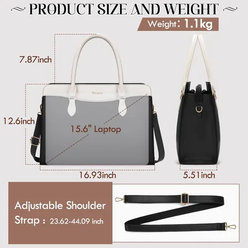 Miniatura 4 de Bolsa para laptop RAINSMORE para mujeres de 15.6 pulgadas, impermeable, de cuero PU, bolsas de mano grande para laptop, bolsa de trabajo profesional