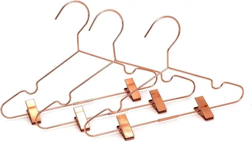 Miniatura 8 de Paquete de 10 perchas de 13 pulgadas con alambre de metal brillante dorado rosa con clips para almacenamiento y exhibición de camisas, abrigos