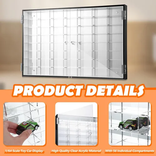 Miniatura 3 de Suzile 1/64 vitrina de acrílico fundido a presión para pared de automóvil, modelo fundido a presión, ruedas transparentes, gabinete