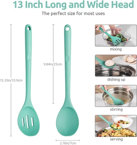 Miniatura 2 de Cucharas de silicona resistentes al calor de 600ºF: U-Taste Herramienta de cocina sólida y ranurada de 13.3 pulgadas, utensilio de goma largo