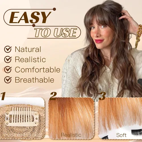 Miniatura 3 de HAIRCUBE Flequillo con clip, extensiones de flequillo 100 % cabello humano, flequillo grueso francés de 0.44 oz (12 gramos) con clip